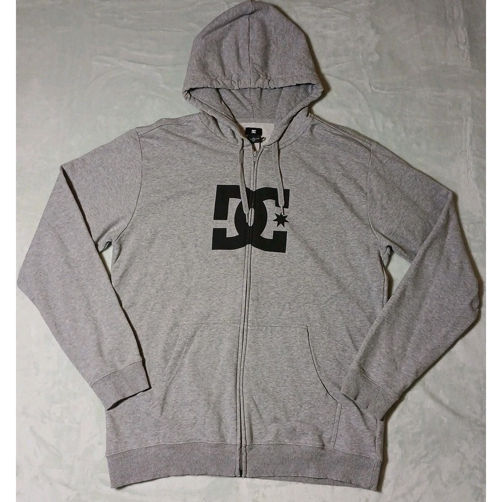 Vintage Y2K DC Shoes Co Hoodie Mens 2XL Gray Big Logo Full Zip Kangaroo Pockets